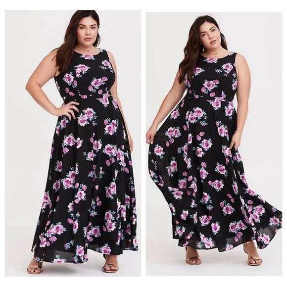 Torrid Plus Size Floral High Neck Georgette Woman’s Maxi Classic Dress Size 16‎ - Picture 3 of 15